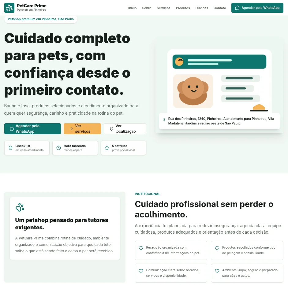 Painel PetCare Prime — interface de gestão de clínica veterinária com design moderno